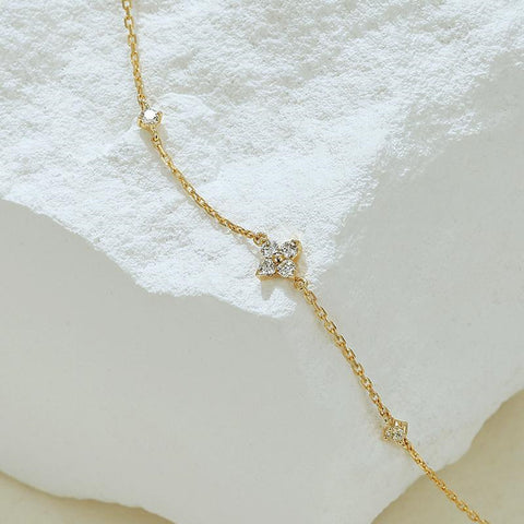 Mini Flower Zircon Bracelet, S925 Sterling Silver Jewelry, Lucky Clover CZ Bracelet AL1223