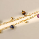 Natural Lapis Lazuli Amethyst Gold Beads Bracelets/Anklets, Titanium Steel Boho Fashion Summer Jewelry Bracelet AL1234