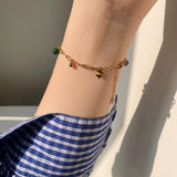 Natural Lapis Lazuli Amethyst Gold Beads Bracelets/Anklets, Titanium Steel Boho Fashion Summer Jewelry Bracelet AL1234