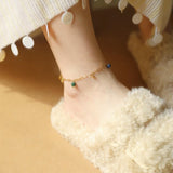 Natural Lapis Lazuli Amethyst Gold Beads Bracelets/Anklets, Titanium Steel Boho Fashion Summer Jewelry Bracelet AL1234