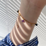 Natural Lapis Lazuli Amethyst Gold Beads Bracelets/Anklets, Titanium Steel Boho Fashion Summer Jewelry Bracelet AL1234