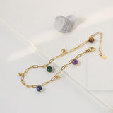 Natural Lapis Lazuli Amethyst Gold Beads Bracelets/Anklets, Titanium Steel Boho Fashion Summer Jewelry Bracelet AL1234