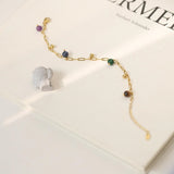 Natural Lapis Lazuli Amethyst Gold Beads Bracelets/Anklets, Titanium Steel Boho Fashion Summer Jewelry Bracelet AL1234