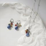 Natural Blue Sodalite Drop & Fruit Red Chalcedony Earrings / Necklace, Titanium Stainless Steel Boho Jewelry AL1235