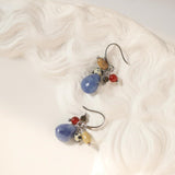 Natural Blue Sodalite Drop & Fruit Red Chalcedony Earrings / Necklace, Titanium Stainless Steel Boho Jewelry AL1235