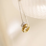 Dainty Two-Tone CZ Diamond Quilted Ring Pendant Necklace, Titanium Steel Necklace, Everyday Jewelry Gift for Women AL1236