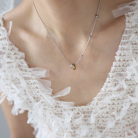 Diamond-shaped double-ring color-changing necklace, titanium steel plated with gold and silver color AL1236
