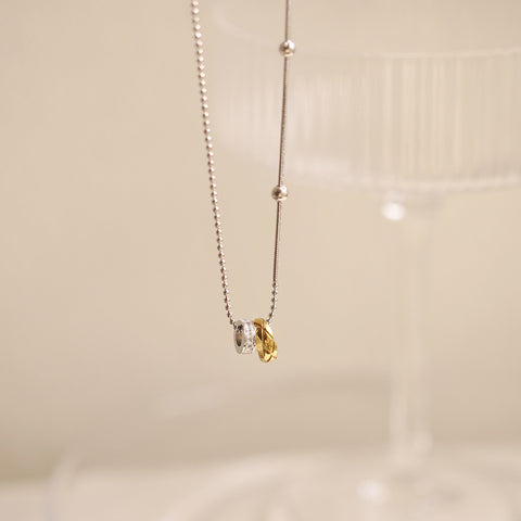 Diamond-shaped double-ring color-changing necklace, titanium steel plated with gold and silver color AL1236