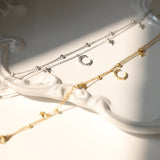 Dainty Double Layer Star & CZ Moon Anklet, Gold Plated Titanium Steel, Bohemian Summer Jewelry For Women AL1237