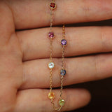 Dainty Rainbow 7-Color Birthstone Bracelet CZ Bracelet, S925 Silver Chain with 18k Gold, Stackable Bracelet Jewelry Gift For Women AL1238