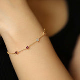 Dainty Rainbow 7-Color Birthstone Bracelet CZ Bracelet, S925 Silver Chain with 18k Gold, Stackable Bracelet Jewelry Gift For Women AL1238