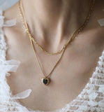 16" Double Layers Black Heart Pendant Necklace CZ Heart Necklace, Titanium Steel 18k Gold Chain, Classical Summer Jewelry AL1242