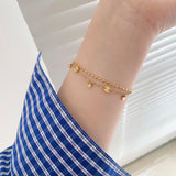 Titanium Steel Gold Plated Coin Slice Chain Bracelet & Ankle, Double Layers, Metal Discs & Sequins, Fashion Summer Jewelry AL1243