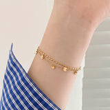 Titanium Steel Gold Plated Coin Slice Chain Bracelet & Ankle, Double Layers, Metal Discs & Sequins, Fashion Summer Jewelry AL1243