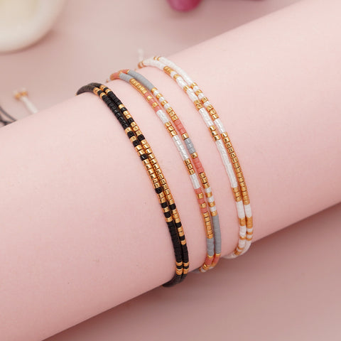 Bohemian Skinny White Black Pink Miyuki Beads Bracelet, Adjustable, Handmade Friendship Boho Summer Jewelry AL1244
