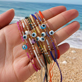 Skinny Rainbow Evil Eye & Miyuki Beaded Bracelet Friendship Bracelet, Adjustable, Hadmade Bohemian Jewelry AL1245