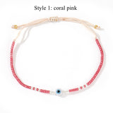 Skinny Rainbow Evil Eye & Miyuki Beaded Bracelet Friendship Bracelet, Adjustable, Hadmade Bohemian Jewelry AL1245