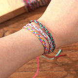 Tribal Rainbow Waxed Cord Friendship Bracelet, Adjustable, Handmade Spiritual Gift for Good Luck, Travel Safety & Positive Energy AL1246