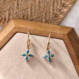 Blue Howlite Turquoise Four-Leaf Clover Hoop Earrings, S925 Silver Post, Women's Earrings AL1250