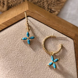 Blue Howlite Turquoise Four-Leaf Clover Hoop Earrings, S925 Silver Post, Women's Earrings AL1250