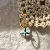 Blue Howlite Turquoise Four-Leaf Clover Hoop Earrings, S925 Silver Post, Women's Earrings AL1250