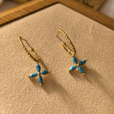 Blue Howlite Turquoise Four-Leaf Clover Hoop Earrings, S925 Silver Post, Women's Earrings AL1250