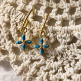 Blue Howlite Turquoise Four-Leaf Clover Hoop Earrings, S925 Silver Post, Women's Earrings AL1250
