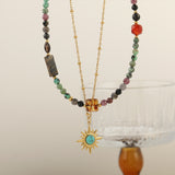 Colorful Natural Stones Beaded Necklace, Turquoise Star Pendant Necklace, Boho Summer Jewelry AL1259