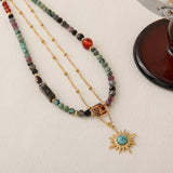 Colorful Natural Stones Beaded Necklace, Turquoise Star Pendant Necklace, Boho Summer Jewelry AL1259