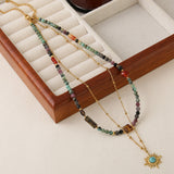 Colorful Natural Stones Beaded Necklace, Turquoise Star Pendant Necklace, Boho Summer Jewelry AL1259