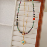 Colorful Natural Stones Beaded Necklace, Turquoise Star Pendant Necklace, Boho Summer Jewelry AL1259