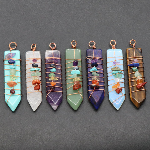 5 pcs of Multicolor Natural Crystal and Agate Arrowhead Pendant Wire Wrapped AL126