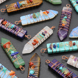 5 pcs of Multicolor Natural Crystal and Agate Arrowhead Pendant Wire Wrapped AL126