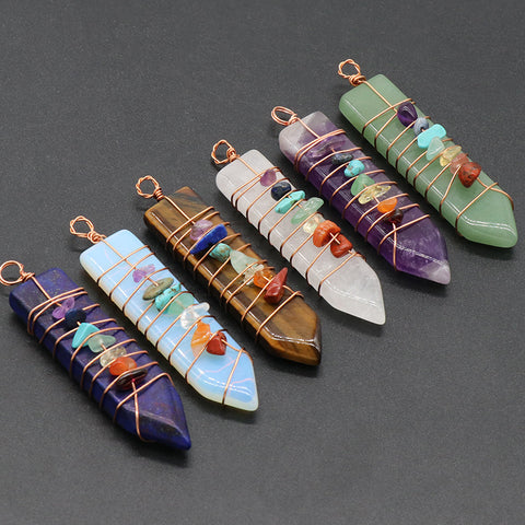 5 pcs of Multicolor Natural Crystal and Agate Arrowhead Pendant Wire Wrapped AL126