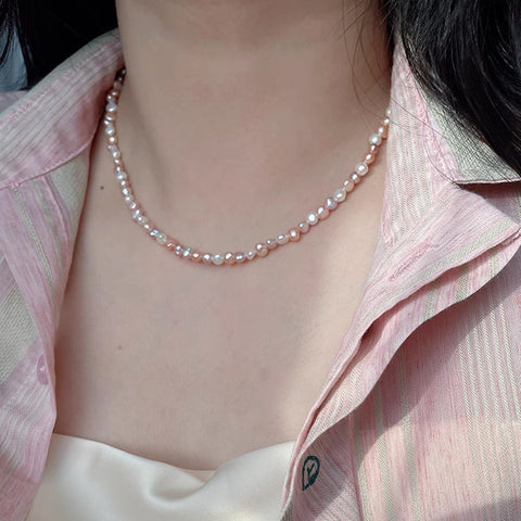 Multi-Color Baroque Pearl Necklace/Bracelet, Pink Purple White Freshwater Pearls, S925 Sterling Silver Jewelry For Women AL1260