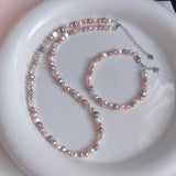 Multi-Color Baroque Pearl Necklace/Bracelet, Pink Purple White Freshwater Pearls, S925 Sterling Silver Jewelry For Women AL1260