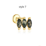 1 pcs of S925 Silver Geometric Natural Green Moss Agate Cartilage Studs Earring, Flat Back Earrings, Piercing Ear Jewelry For Women AL1262
