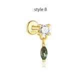 1 pcs of S925 Silver Geometric Natural Green Moss Agate Cartilage Studs Earring, Flat Back Earrings, Piercing Ear Jewelry For Women AL1262