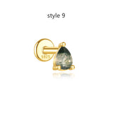 1 pcs of S925 Silver Geometric Natural Green Moss Agate Cartilage Studs Earring, Flat Back Earrings, Piercing Ear Jewelry For Women AL1262