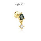 1 pcs of S925 Silver Geometric Natural Green Moss Agate Cartilage Studs Earring, Flat Back Earrings, Piercing Ear Jewelry For Women AL1262