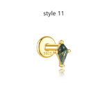 1 pcs of S925 Silver Geometric Natural Green Moss Agate Cartilage Studs Earring, Flat Back Earrings, Piercing Ear Jewelry For Women AL1262
