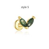 1 pcs of S925 Silver Geometric Natural Green Moss Agate Cartilage Studs Earring, Flat Back Earrings, Piercing Ear Jewelry For Women AL1262