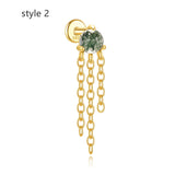 1 pcs of S925 Silver Geometric Natural Green Moss Agate Cartilage Studs Earring, Flat Back Earrings, Piercing Ear Jewelry For Women AL1262