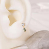 1 pcs of S925 Silver Geometric Natural Green Moss Agate Cartilage Studs Earring, Flat Back Earrings, Piercing Ear Jewelry For Women AL1262