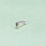 1 pcs of S925 Silver Geometric Natural Green Moss Agate Cartilage Studs Earring, Flat Back Earrings, Piercing Ear Jewelry For Women AL1262