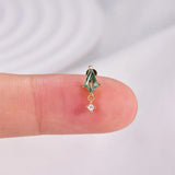 1 pcs of S925 Silver Geometric Natural Green Moss Agate Cartilage Studs Earring, Flat Back Earrings, Piercing Ear Jewelry For Women AL1262