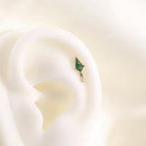 1 pcs of S925 Silver Geometric Natural Green Moss Agate Cartilage Studs Earring, Flat Back Earrings, Piercing Ear Jewelry For Women AL1262