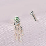 1 pcs of S925 Silver Geometric Natural Green Moss Agate Cartilage Studs Earring, Flat Back Earrings, Piercing Ear Jewelry For Women AL1262