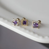 1 Pcs of S925 Silver Purple Square CZ Stud Earrings Zircon Cartilage Studs, Fashion Jewelry For Women AL1263