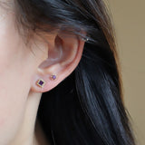 1 Pcs of S925 Silver Purple Square CZ Stud Earrings Zircon Cartilage Studs, Fashion Jewelry For Women AL1263